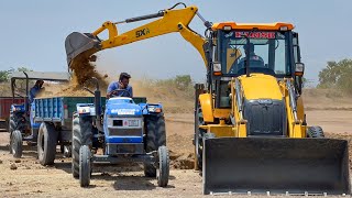 MAHINDRA Backhoe Loader Loading Mud in Eicher Powertrac Sonalika Swaraj John Deere Tractor  Jcb [upl. by Raouf361]