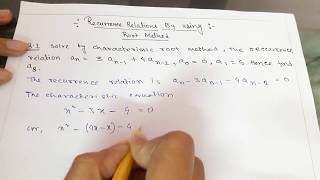 SOLVE THE RECURRENCE RELATION BY USING ROOT METHOD [upl. by Conte]