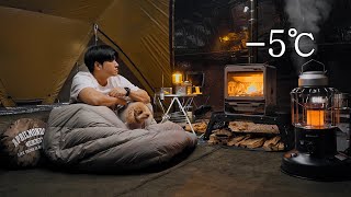 5℃ Hot Tent Camping with My Dog  Korean Kimchi Jjigae  Wood Stove ASMR [upl. by Snehpets]