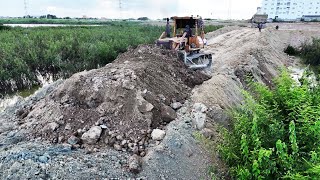 Techniques Filling Soil New Road Building Technology Bulldozer KOMATSU and 12 Wheel Dump Truck [upl. by Niliram]