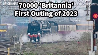 70000 BRITANNIA First Outing of 2023 at Crewe 240123 with 37688 amp Other Depot Moves [upl. by Nostrebor]