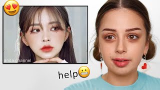 I Tried Following KOREAN Makeup Tutorial [upl. by Ecinnahs]