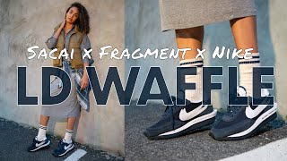 SACAI x FRAGMENT x Nike LD WAFFLE Blackened Blue On Foot Review How to Style [upl. by Sumaes]