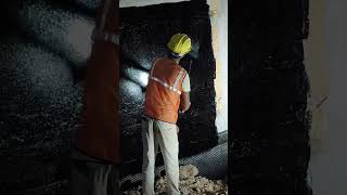 Bitumen paint applying on retaining wall for waterproofing shortsbuildingconstruction motivation [upl. by Abdulla]