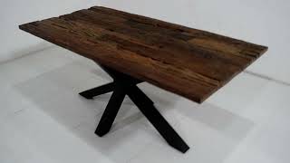 Iron Spider Leg Industrial Style Old Wood Top Dining Table Farmhouse Furniture [upl. by Aenat385]