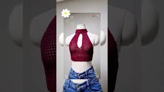 Crochet halter neck top crochet crochettanktop crochettops crochettutorial viralvideo [upl. by Bluefarb5]