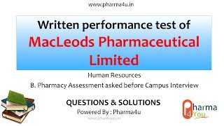 Top Questions asked in Pharmacy Campus Interview  Macleods Pharmaceuticals [upl. by Demmy116]