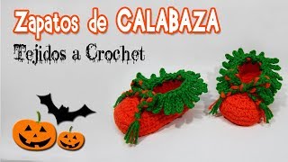 Zapatitos TEJIDOS a CROCHET de Calabaza  Especial Halloween PASO A PASO [upl. by Ahsael]