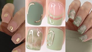 spring nail art 2023  gel polish designs  chrome nails  green nails [upl. by Ardnos]