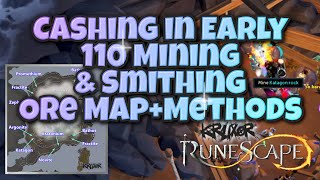 Cashing in Early 110 Mining and Smithing  Ore Map  Methods  Selling  Runescape 3 [upl. by Christenson]