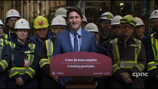 Le PM Trudeau  nouveau chantier québécois au sein de la Stratégie nationale de construction navale [upl. by Einnaffit]