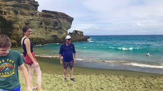 Hiking To A Rare Green Sand Beach And Swimming With Giant Manta Rays Hawaii Big Island Vlog [upl. by Remos]