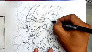 How to draw a hannya mask tattoo style Japan hannya mask tattoo drawing [upl. by Zohara]