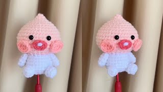 Crochet Cute Apeach Kakao Plushie Tutorial  Boneka Rajut  Amigurumi [upl. by Herrmann]