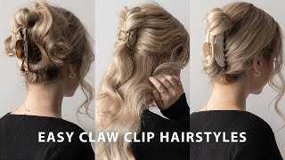 3 EASY CLAW CLIP HAIRSTYLES 💖 MediumLong Hairstyles [upl. by Murphy140]