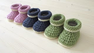 How to crochet cuffed baby booties for beginners  beginners baby shoes [upl. by Arriat]