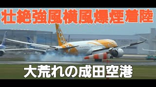 ✈✈✈✈RJAA成田空港ユラユラ大揺れ 壮絶強風横風着陸５連発 ウィンドシア wind shear マイクロバースト発生”Crosswind landing Narita RWY16R [upl. by Arimaj]