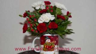 How to Make a Christmas Flower Arrangement in Holiday Mug [upl. by Cychosz280]