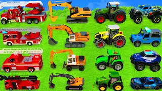 Excavator Tractor Fire Trucks amp Police Cars for Kids [upl. by Retha]