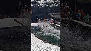 Boys Pond Skim  Water Slide Challenge Grimentz 32 skiing ski switzerland suisse schweiz [upl. by Ahserkal]