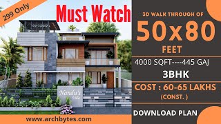 50x80 House Design 3D  4000 Sqft  445 Gaj  4 BHK  Duplex House  Swimming Pool  15x24 Meters [upl. by Vally]