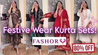 Fashor Festive Wear Kurta Sets Haul 😍 Affordable amp Aesthetic finds 🎀 Upto 80 OFF ☺️ Kamna Sharma [upl. by Oiciruam331]