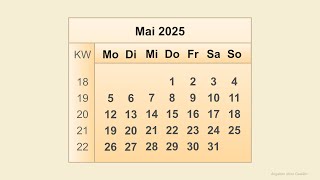 Kalender Mai 2025 [upl. by Ahseele]