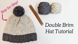 Double Brim Hat Tutorial StepbyStep  Knitting House Square [upl. by Om752]