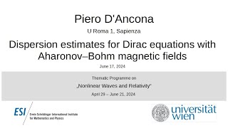 Piero DAncona  Dispersion estimates for Dirac equations with Aharonov–Bohm magnetic fields [upl. by Ketchan]