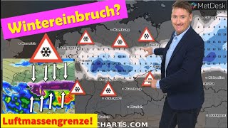 WINTEREINBRUCH in Deutschland Schnee bis ganz runter Spannende Luftmassengrenze macht es möglich [upl. by Nnahgiel]