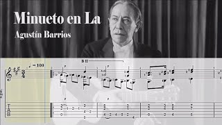 Minueto en La  Agustín Barrios  Classical Guitar Tab [upl. by Hegyera]