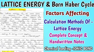 Lattice Energy and Born Haber Cycle  Factors Affecting Lattice Energy chemistry ionicbond [upl. by Finley]