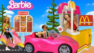 Barbie Doll McDonalds Drive Thru Playset  Barbie Family Orders Food [upl. by Swigart338]