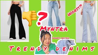 Myntra high waist Jeans haulbell bottom boot cut try onHonest reviewreview haul myntra [upl. by Vladimar]