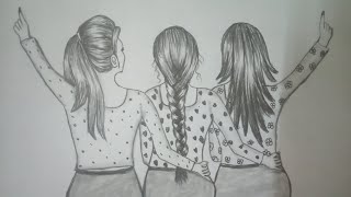 Best Frinds Drawing How to draw Three Best Frinds drawing Easy Drawing best friends friendships [upl. by Jacintha]