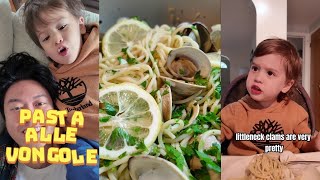 Making Pasta alle vongole for my 3 year old Levi [upl. by Luapnhoj]