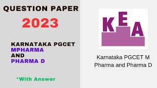 KARNATAKA PGCET MPHARMA AND PHARMAD 2023 QUESTION PAPER [upl. by Aihsoj]