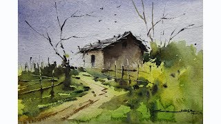 How to Paint Watercolor Landscape painting by sikander singh chandigarh india [upl. by Hearsh]