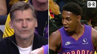 RJ Barrett Recognizes Game of Thrones Nikolaj CosterWaldau Jaime Lannister Sitting Courtside 😂 [upl. by Robinet786]