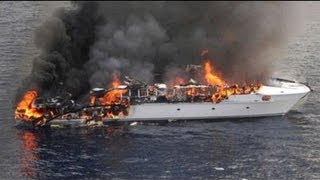 Super Yacht FIRE Super Rich Passengers Crew Escape Luxury Yacht Sinks in High Seas [upl. by Pigeon430]