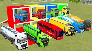 TRANSPORTING ALL TRUCKS MIXER TRUCK BUS DUMP TRUCK GARBAGE TRUCK FUEL TANKER BOX TRUCK  FS22 [upl. by Stedt430]