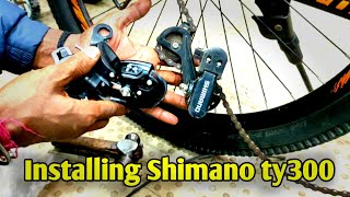 Derailleur installing Shimano ty300gear adjustment gearrepair gearcycle mtb cycleservice cycle [upl. by Drahser466]