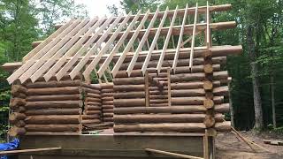 Let’s Get these rafters up Off Grid log cabin UP Michigan [upl. by Ahsyas568]