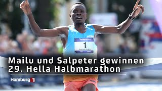 Über 11000 Teilnehmer Kenianer Mailu und Israelin Salpeter gewinnen 29 Hella Hamburg Halbmarathon [upl. by Terrej]