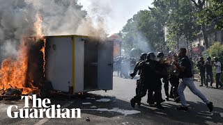 France police clash with protesters demanding pension reform reversal [upl. by Dollie]