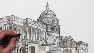 How to Draw Buildings The United States Capitol Building [upl. by Aidni]