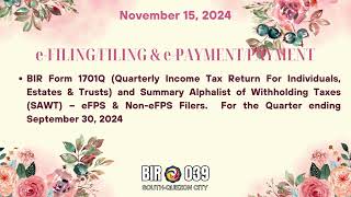 Tax Calendar November 15 2024 [upl. by Eniamej]