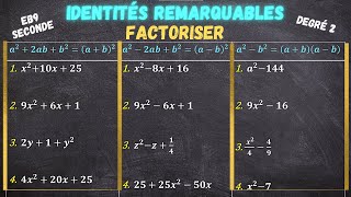 12 Factoriser en utilisant les identités remarquables de degré 2  Seconde [upl. by Nhguavaj687]