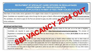 ️‍🔥SBI SO 2024 VACANCY OUT ️‍🔥 By Manish Sir [upl. by Odette]