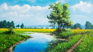 Spring Landscape  Acrylic Painting  Creativity Art Gallery  Satisfying Picture [upl. by Enorel]